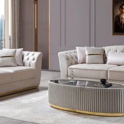 Milena Ivory Velvet Sofa & Loveseat