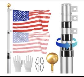 new - VEVOR 20’ Telescoping Heavy Duty Aluminum Flag Pole Kit With 3’ x 5’ Flag