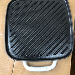 Emeril Lagasse Enameled Cast Iron Reversible Grill Griddle With Press Grey