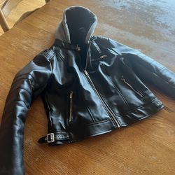  SEBBY COLLECTION WOMEN'S FAUX LEATHER JACKET LG WITH HOOD 