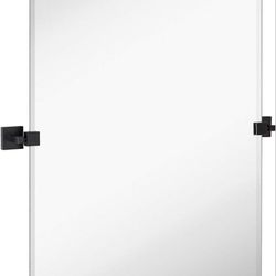 (New in Box)
Hamilton Hills 24x36 inch Pivot Wall Mirror Including Matte Black Squared Wall Brackets | Frameless Bathroom Mirror | Rectangular Adjusta
