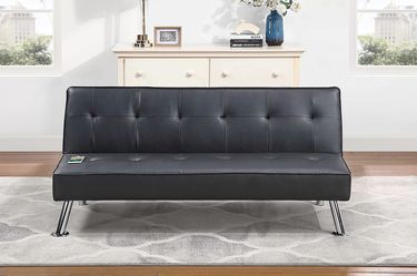 Sofa Adjustable, Futon Black Faux Leather w USB Ports. New Especial price 
