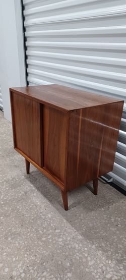 Mid-Century Modern Walnut Cabinet with Sliding Doors