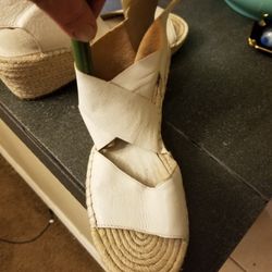 ELLEN FISHER  LEATHER WEDGE ESPADRILLES 