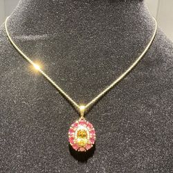 D’Joy Madagascar Yellow And Pink Sapphire Sterling Silver Necklace