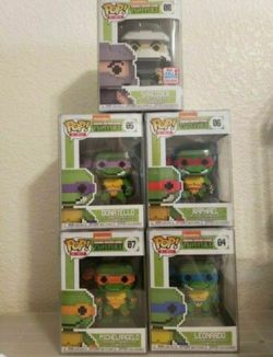 Funko Pop 8-bit Edition Teenage Mutant Ninja Turtles And Shredder In Protectors Mint Condition