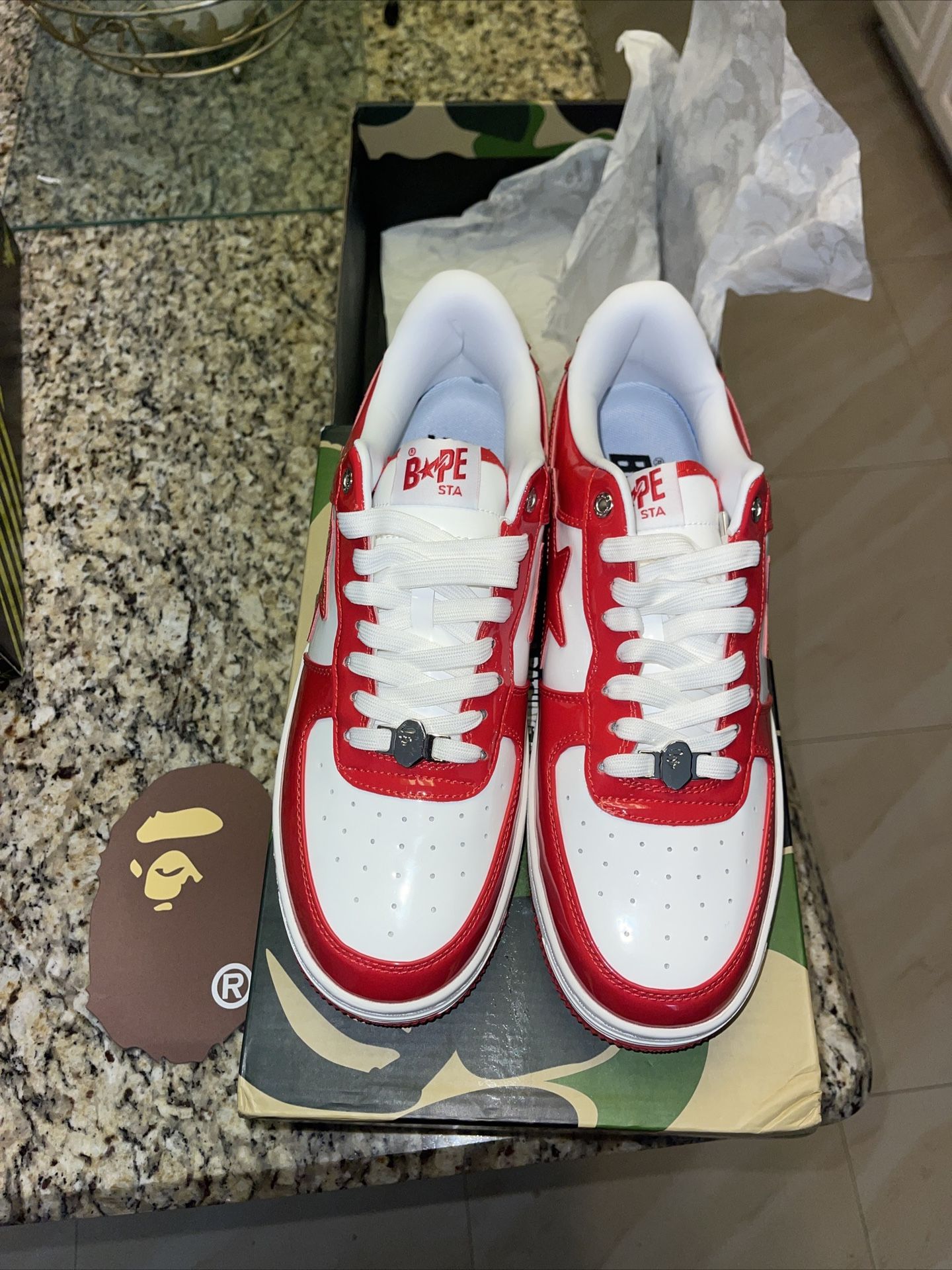 Bapesta Red And White Patent Leather Size 12