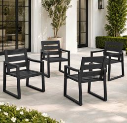 Black HDPS Outdoor Patio Dining Chairs Set of 4 – All Weather Armchairs, 350 lbs Capacity