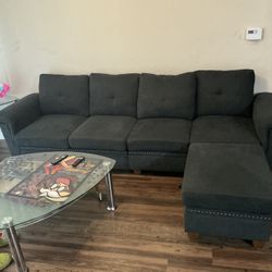 Walsunny Convertible Sectional Sofa L Shaped Couch with Storage Chaise, 4-Seater Reversible Sectional Couch with Cup Holders Black