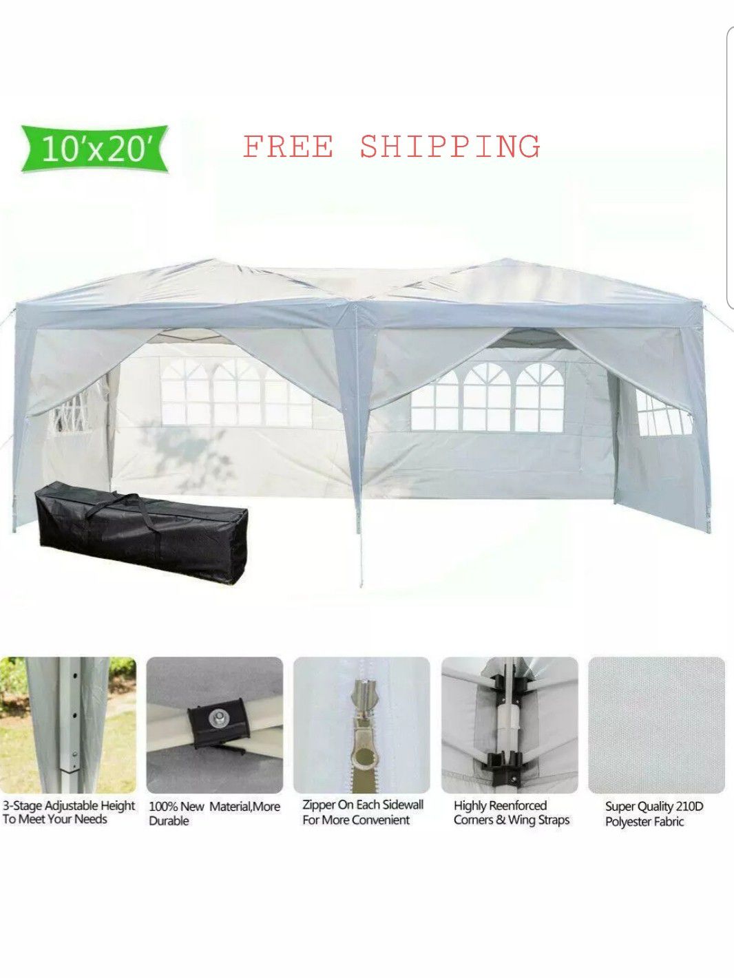 10x20 white canopy gazebo tent backyard weddings pool party removable walls