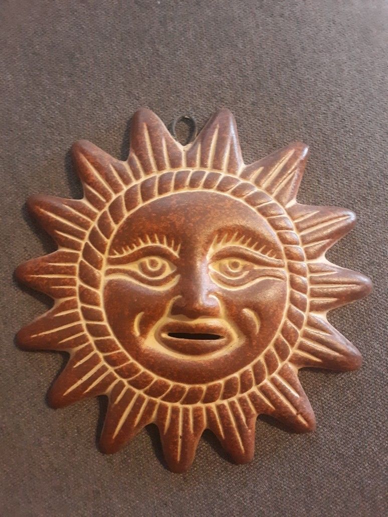 Vintage Terracotta Sun Face Wall Plaque! 6x6