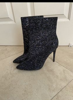 Midnight blue and black bootie heels