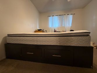 Storage Bed Frame + Mattress — 4 Drawers + Shoe Cubby
