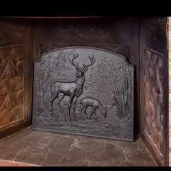 Deer Cast Iron Fireback, Black