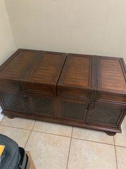 Dark Wood Storage Coffee Table with Cabinet Doors