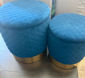 Willaa Arlo Velvet Nesting Storage Ottoman  – Navy Blue  (2 Pieces)