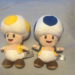 Yellow Toad And Blue Toad  Plush Stuff Animals 