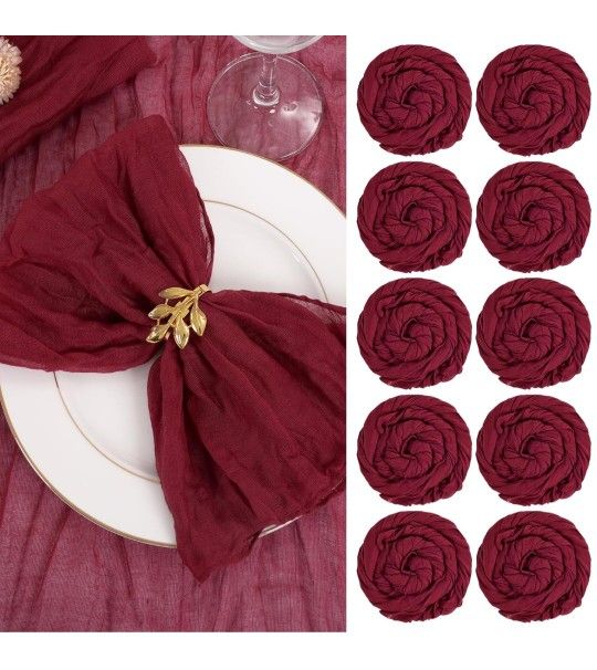 100 Pack Gauze Cheesecloth Napkins Wrinkled Table Napkins Soft Cotton Cloth Napkins Rustic Decorative Napkins for Weddings Party Dinner Table Everyday