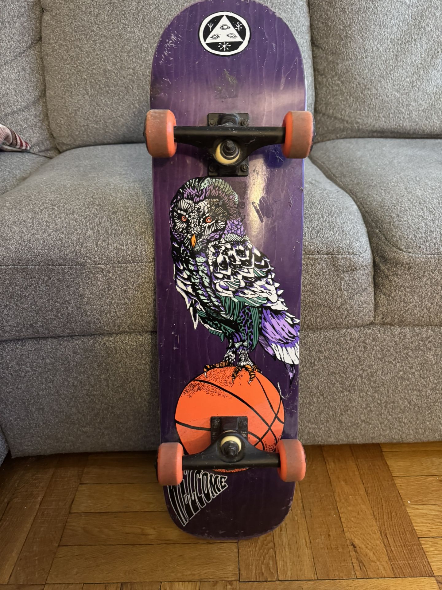 Welcome Skateboard with Owl Graphic