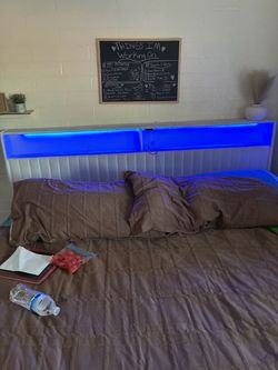 White Upholstered Headboard with LED Lighting