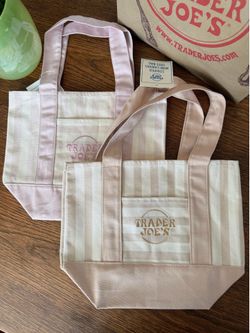 2 Trader Joe’s Pink & Beige STRIPED Mini Totes