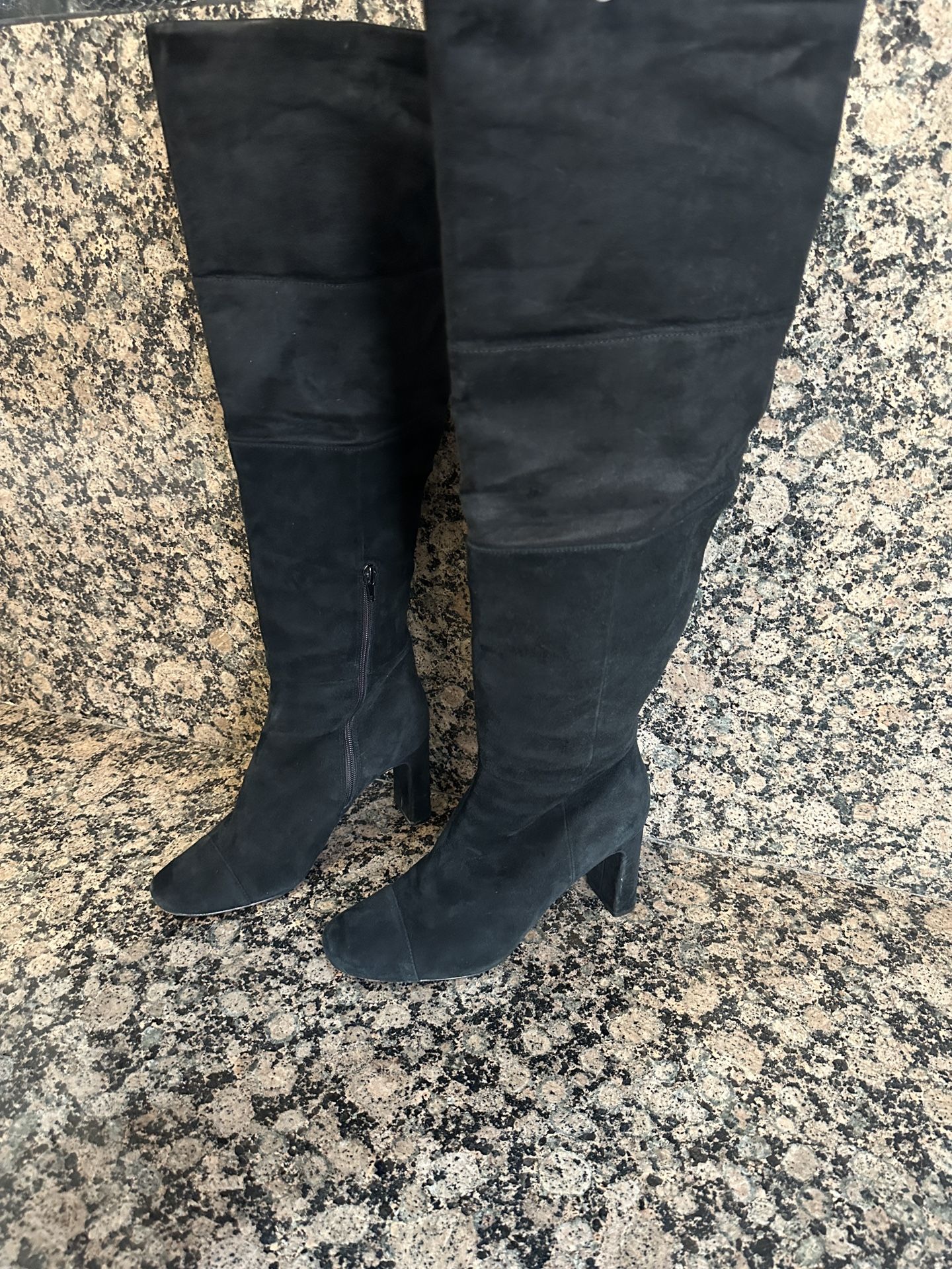 Suede Black Knee High Boots