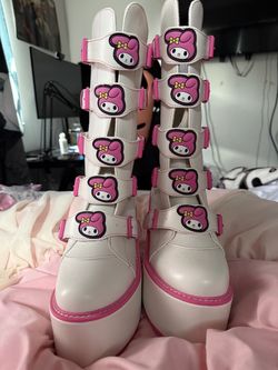 My Melody X YRU White & Pink Dune Platform Boots