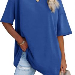 Ebifin Womens Oversized V Neck T-Shirt Half Sleeve Loose Cotton Tunic Top - NWT