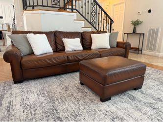 Pottery Barn Leather Sofa + Ottoman – Excellent Condition