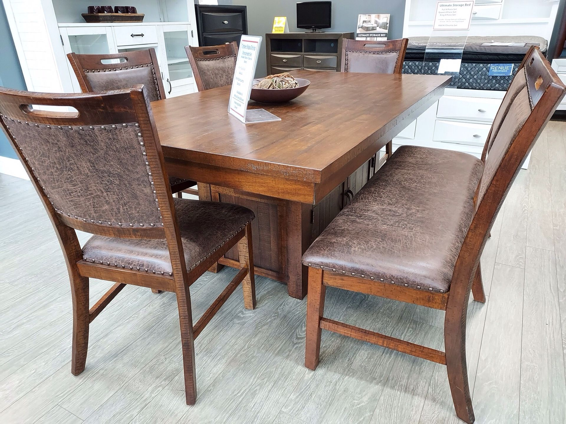 Solid Wood Six Piece Dining Set w Storage Base - Timber Ridge