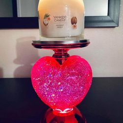 Rare Bath & Body Works Heart ❤️ Glitter Globe 3 Wick Candle Pedestal 