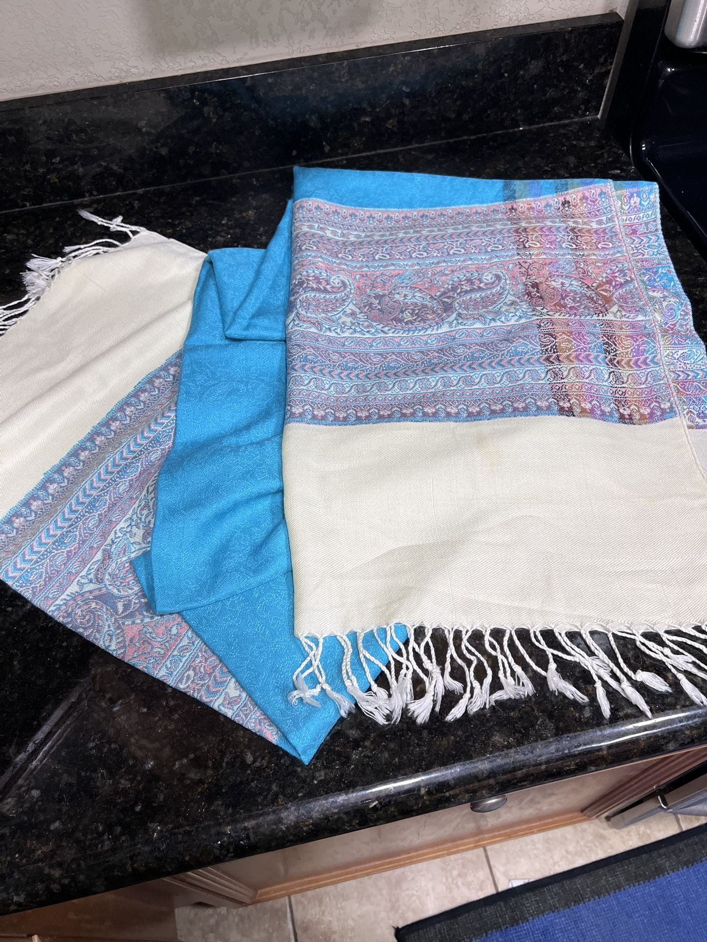 Turquoise & Ivory Shawl / Scarf