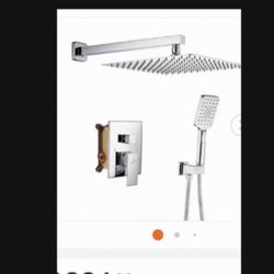 Rain Shower System 12 inch Shower Faucet Set with Tub Spout,Bathroom Wall Mounted Waterfall Shower Head Faucet Sets Complete with Handheld Spray,Rough