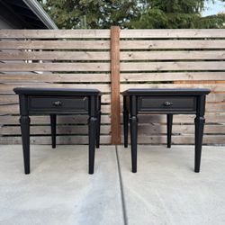Set of refinished vintage Stanley wood nightstands or end tables