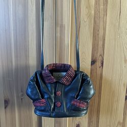 Japanese leather jacket red and black purse with strap