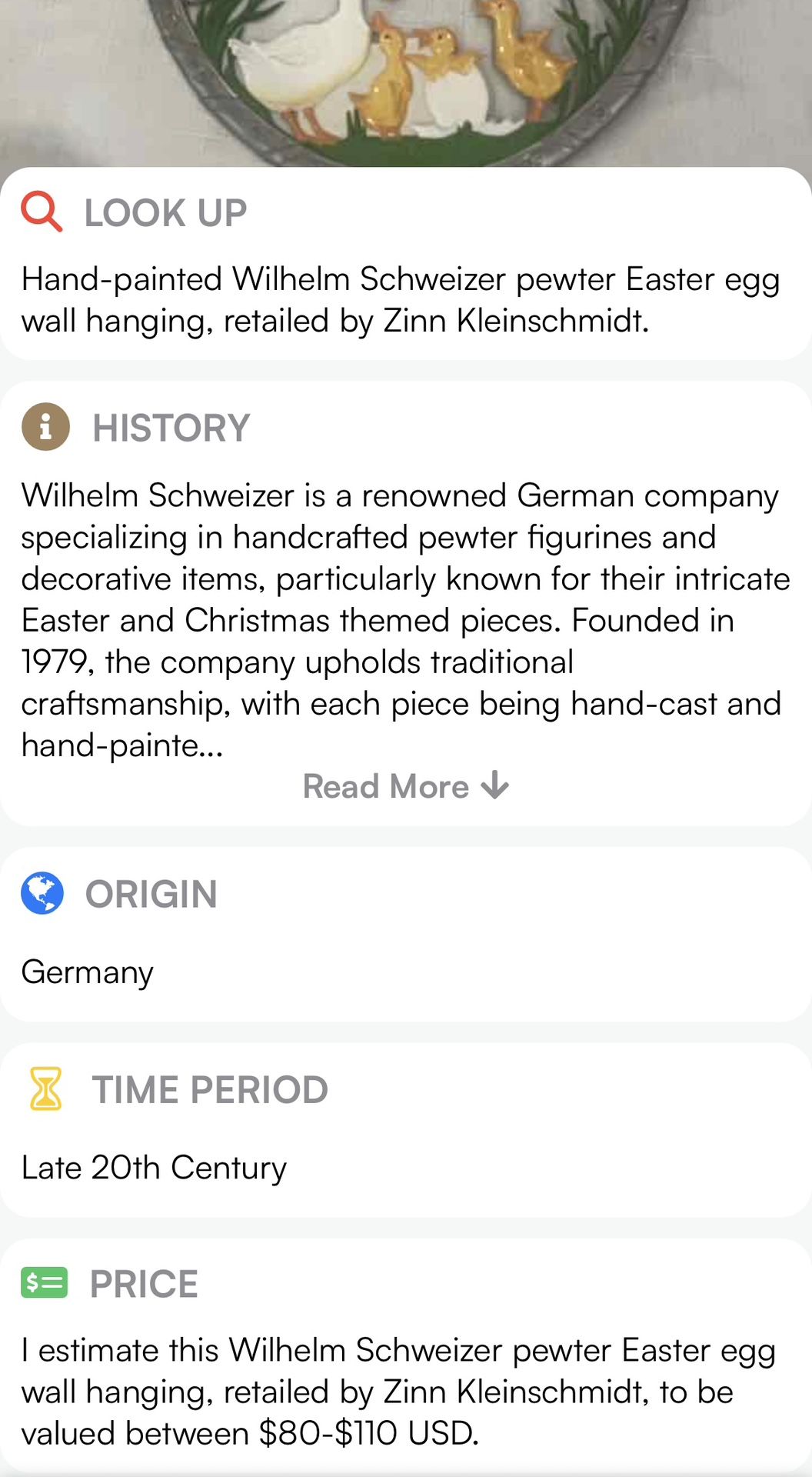Hand painted Wilhelm Schweizer pewter Easter egg wall Hanger