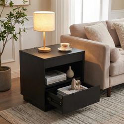 Dormily Hidden Storage Drawer Nightstand Bedside Table, Matte Black