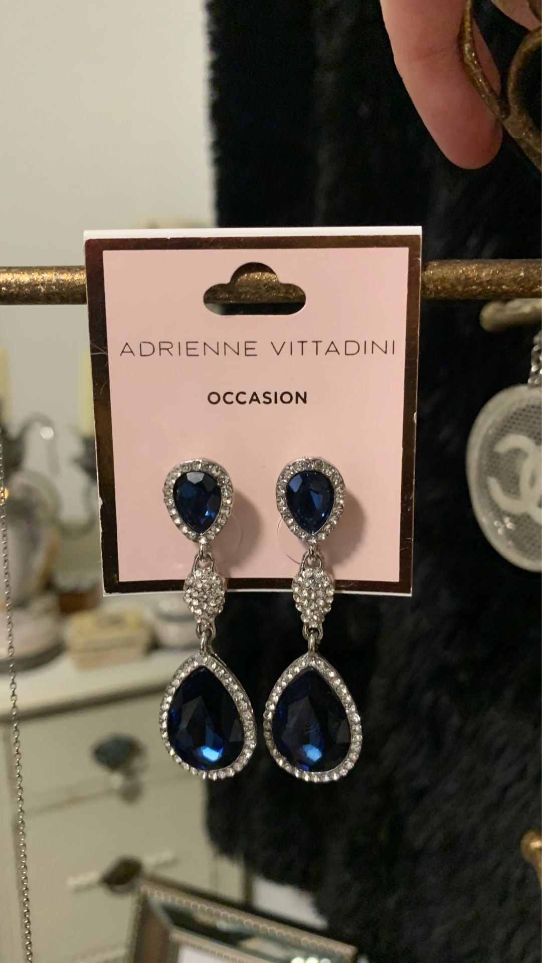 Adrienne Vittadini Blue Sapphire and Diamond 💎 CZ Earrings~*