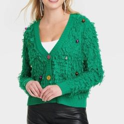 33 Degrees Womens Green Cardigan Sweater  Christmas Ornaments