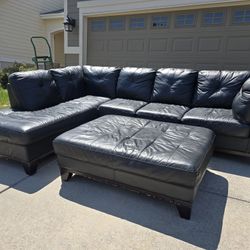 Black Faux Leather 2 Piece Sectional Sofa W/ Ottoman- Free Delivery 
