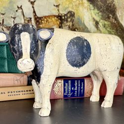 12” VTG WOODEN WOOD HOLSTEIN DAIRY MILK COW FIGURINE STATUE MADE IN USA