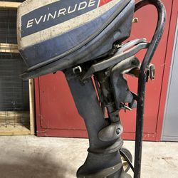 2 EVINRUDE OUTBOARD MOTORS & OLD TANK w/ GAGE
