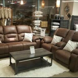 Brand New⭐️ Stoneland Chocolate Leather Reclining Living Room Set ⭐️ Financing Options