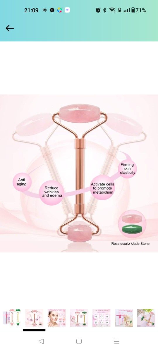 Jade Facial Roller & Rose Quartz Face Roller for Wrinkles and Puffiness, Natural Jade Stone Face Massager Roller