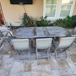Pool Teak Table & Chairs in Backyard