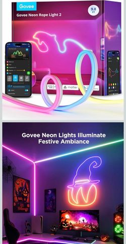 Govee RGBIC Neon Lights 9.8tt Works with Matter, Alexa, Google Assistant LED Smart Neon Rope Light 2, Custom DIY Neon Strip Lights for Bedroom and Wal