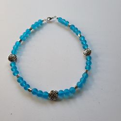 Turquois Color Frosted Glass Bead Necklace