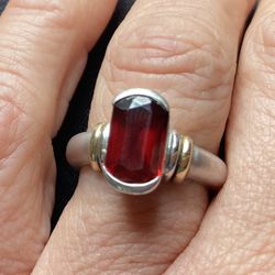 Large Garnet Sterling 14k Accent Ring Sz 7