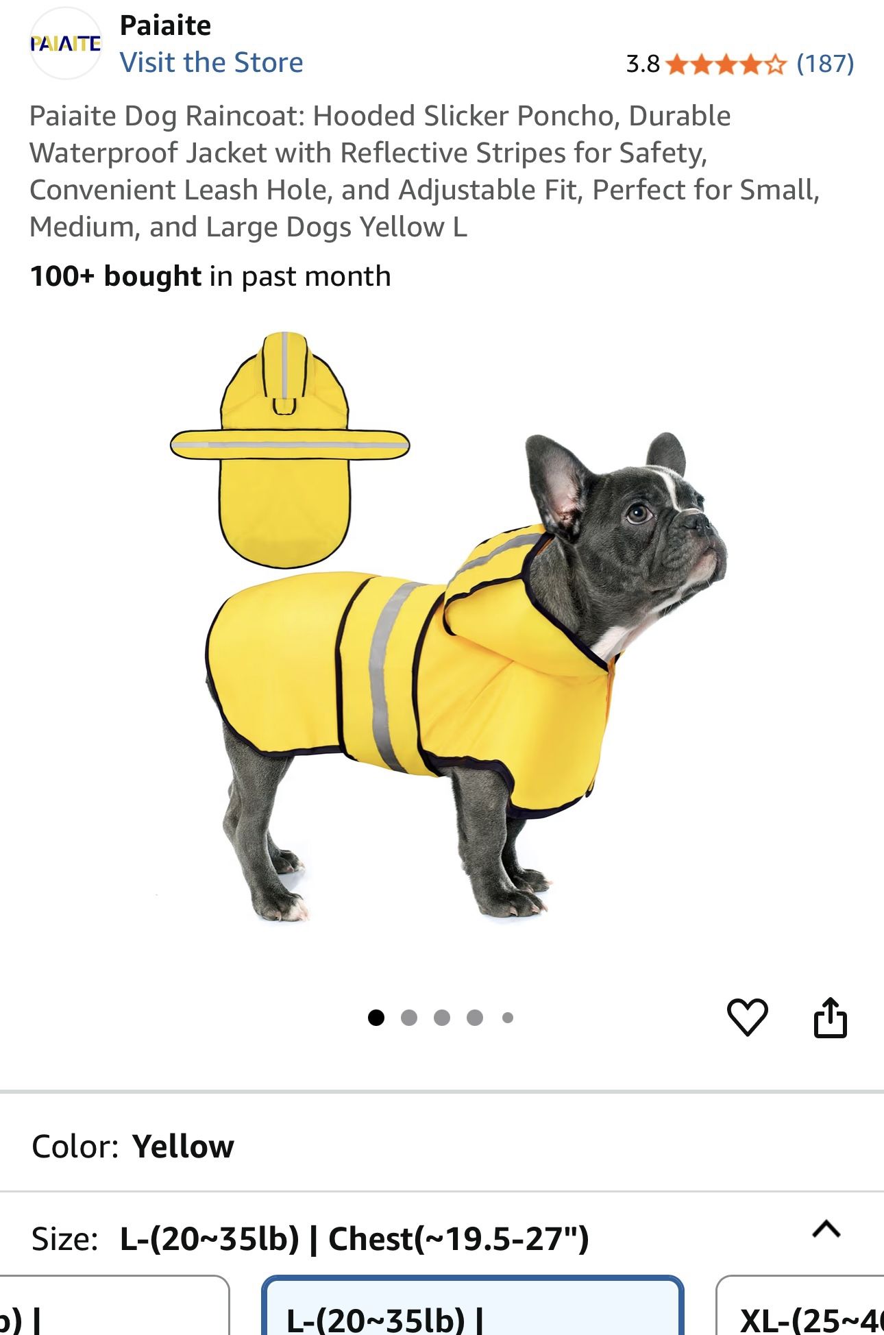 Dog Raincoat Yellow Hooded Large (NEW)