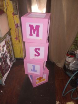 Pink solid wood Letter Block Baby large  Decoration Set